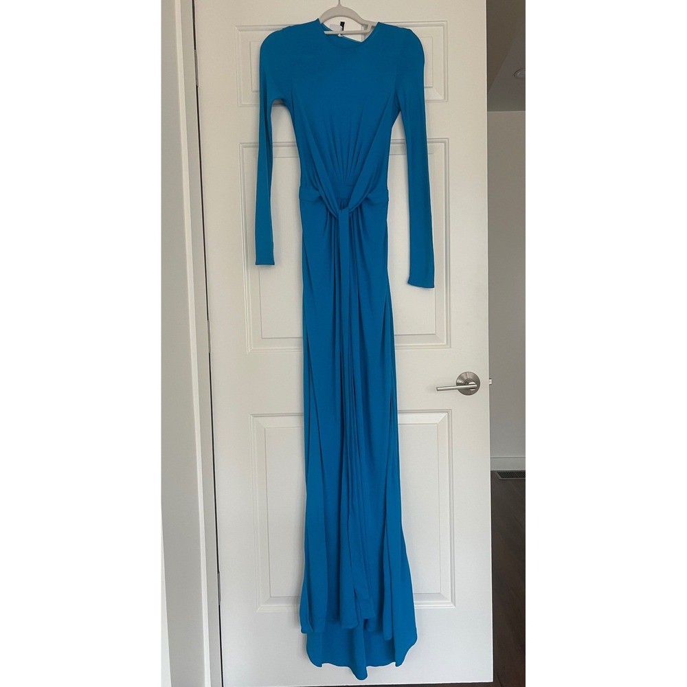 ISSA London Cerulean Blue Twist Front Open Back Long Sleeve Maxi Gown Dress - Picture 3 of 10